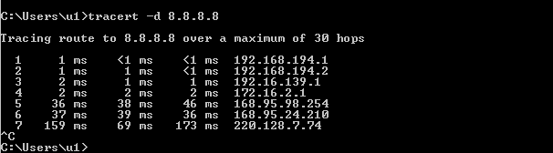 a screenshot of traceroute